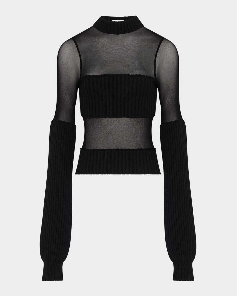 Mesh Cutout Ribbed Long Sleeve Sweater